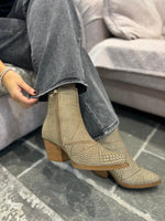 Mocha Stud Embellished Ankle Boots